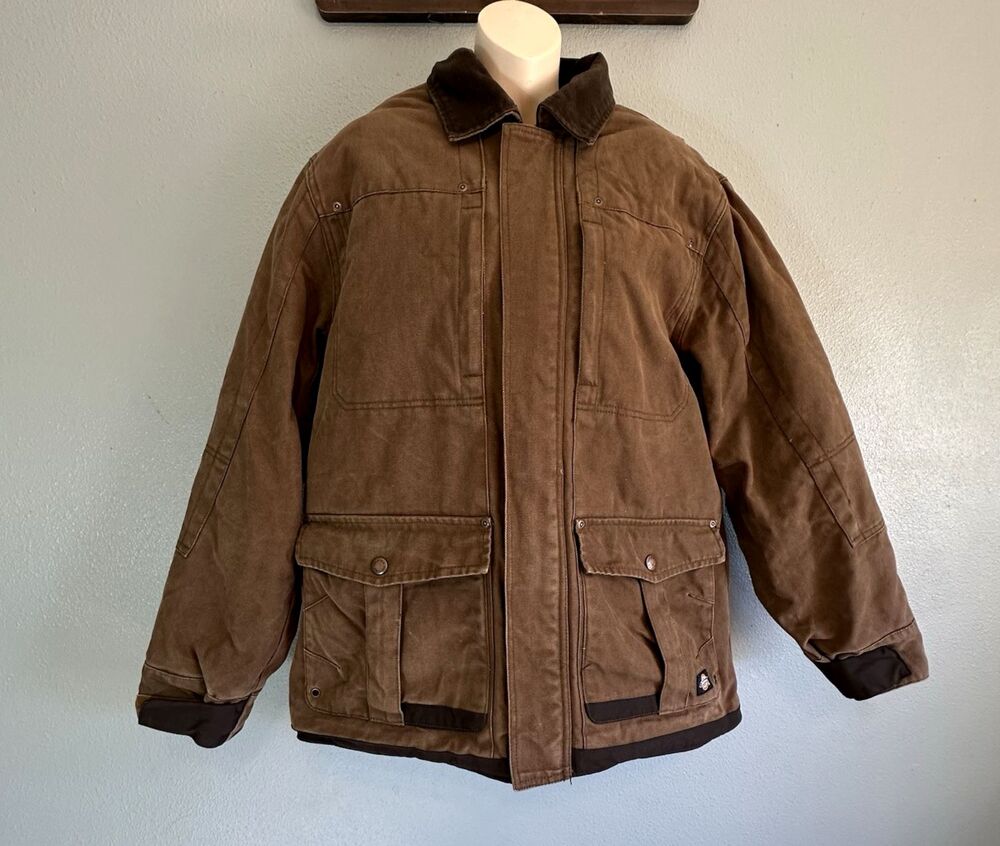 Dickies Men's Heavy Duty Work Chore Jacket Large Brown Duck Canvas Coat Pockets